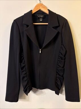 St. John Black Ruched Knit Blazer Jacket